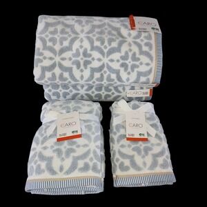 Caro Home 6pc Blue White Moroccan Pattern Cotton Towel Set  2 Bath 2‎ Hand 2 Tip
